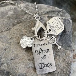 Buffalo Girls Salvage - I Rescue Wine And Dogs Treasure Necklace