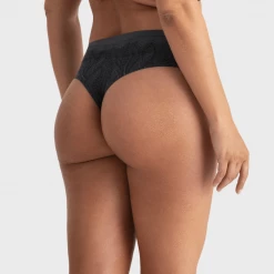 Evelyn & Bobbie - High Waist Retro Thong - Black