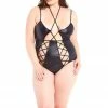 Glitter - Faux Leather Strappy Teddy Lingerie 2 Glitter - Faux Leather Strappy Teddy Lingerie