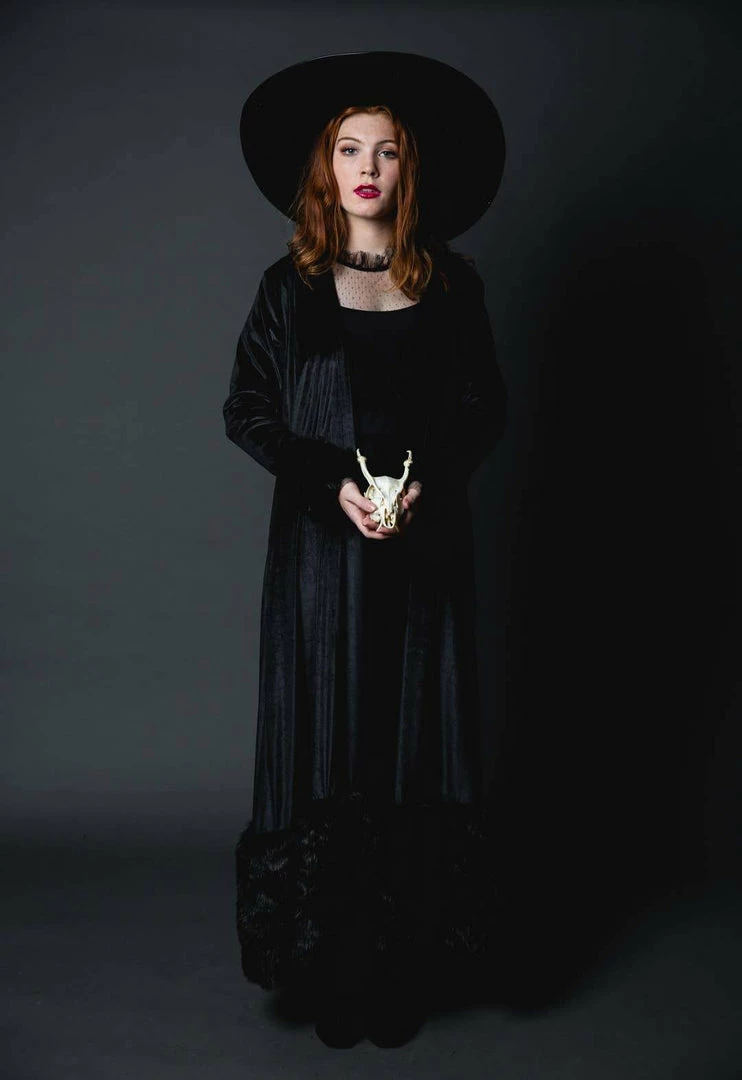 Boudoir Robes Jennafer Grace - Black Velvet Faux Fur Cuff Coat 3 Boudoir Robes Jennafer Grace - Black Velvet Faux Fur Cuff Coat