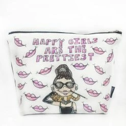 Home Decor + More KAHRI - Audrey Happy Quote T Bottom Cosmetic Bag