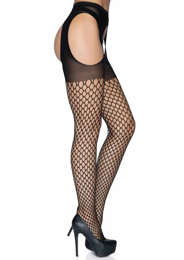 Leg Avenue - Oval Net Suspender Hose With Opaque Top 5 Leg Avenue - Oval Net Suspender Hose With Opaque Top