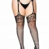 Leg Avenue - Rhinestone Lace Top Fishnet Stocking With Garter Belt - Plus Size