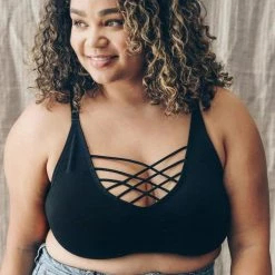 Leto - Plus Size Openwork Strappy Bralette Bras