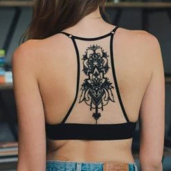 Plus Size Collection Leto - Tattoo Mesh Racerback Bralette - Black