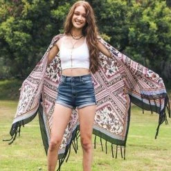 Leto - Bohemian Diamond Tassel Wrap Outerwear