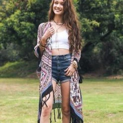 Leto - Bohemian Diamond Tassel Wrap Outerwear