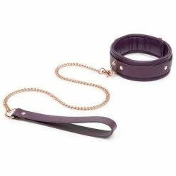 Lovehoney Kink + BDSM Fifty Shades Freed Cherished Collection Leather Collar Purple & Gold Color Lead