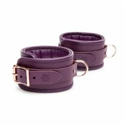 Lovehoney Fifty Shades Freed Cherished Collection Leather Ankle Cuffs Purple With Gold Color Chain Kink + BDSM