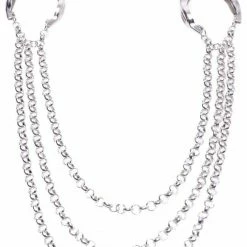 Kink + BDSM Master Series Affix Triple Chain Nipple Clamps - Silver
