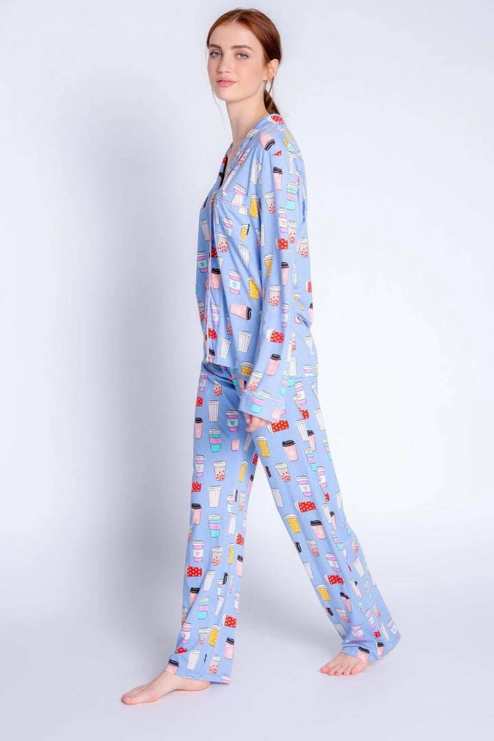 PJ Salvage - "I Love You A Latte" Playful Print PJ Set - Periwinkle 4 PJ Salvage - "I Love You A Latte" Playful Print PJ Set - Periwinkle