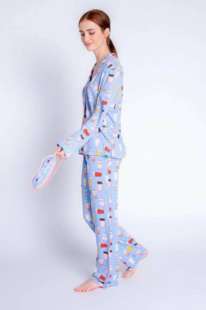 PJ Salvage - "I Love You A Latte" Playful Print PJ Set - Periwinkle 3 PJ Salvage - "I Love You A Latte" Playful Print PJ Set - Periwinkle