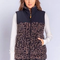 PJ Salvage - Leopard Sherpa Vest Outerwear