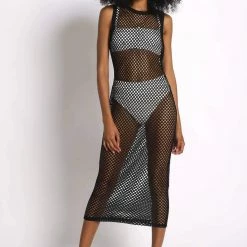 Sans Souci - SLEEVELESS FISHNET DRESS - BLACK Dresses + Caftans