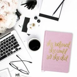 Sweet Water Decor - She Believed She Could Pink And Gold Fabric Journal Greeting + Gift Cards 13 Sweet Water Decor - She Believed She Could Pink And Gold Fabric Journal Greeting + Gift Cards