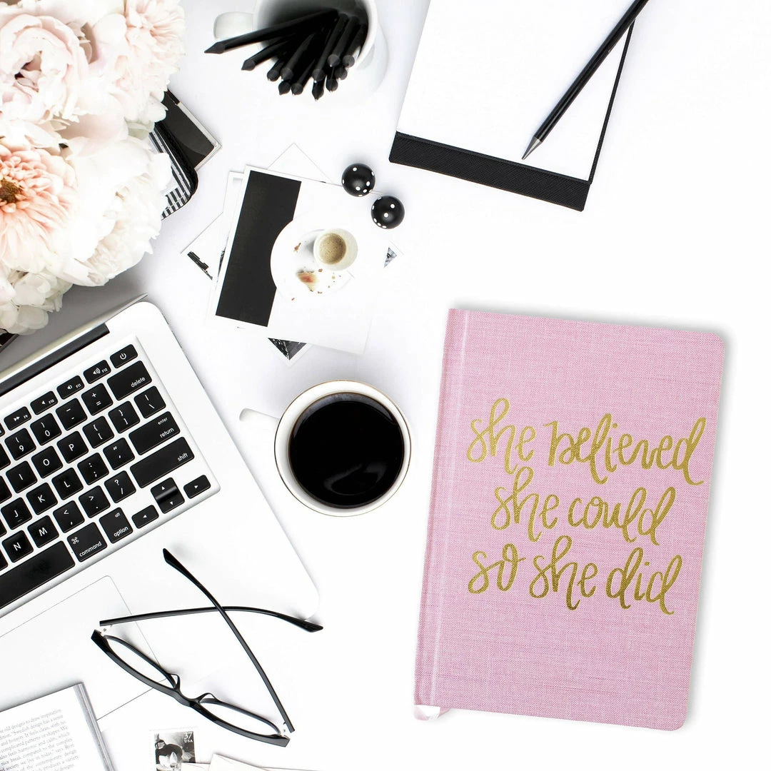 Sweet Water Decor - She Believed She Could Pink And Gold Fabric Journal Greeting + Gift Cards 4 Sweet Water Decor - She Believed She Could Pink And Gold Fabric Journal Greeting + Gift Cards