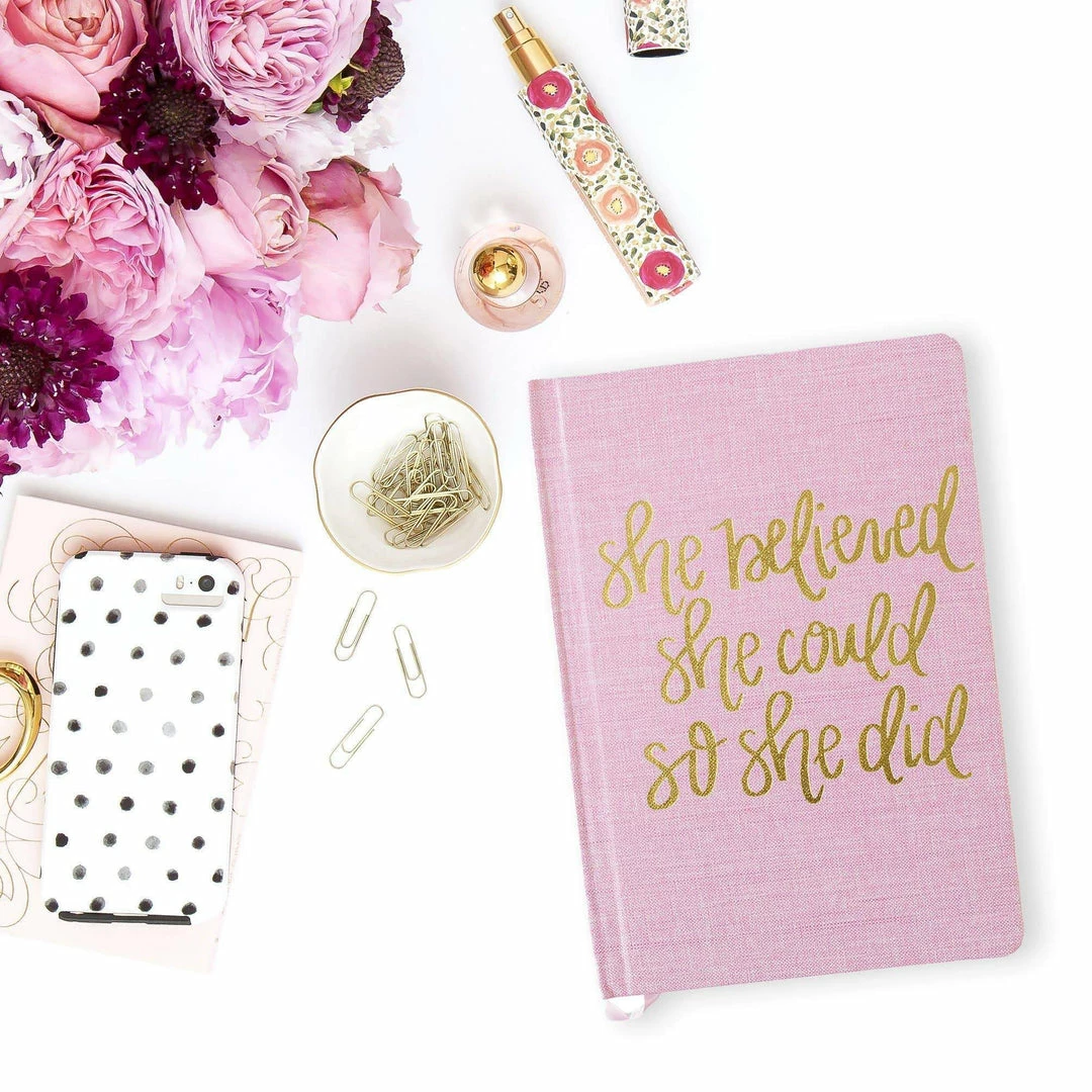 Sweet Water Decor - She Believed She Could Pink And Gold Fabric Journal Greeting + Gift Cards 11 Sweet Water Decor - She Believed She Could Pink And Gold Fabric Journal Greeting + Gift Cards