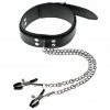 Touch Of Fur - Leather Collar With Attached Nipple Clamp