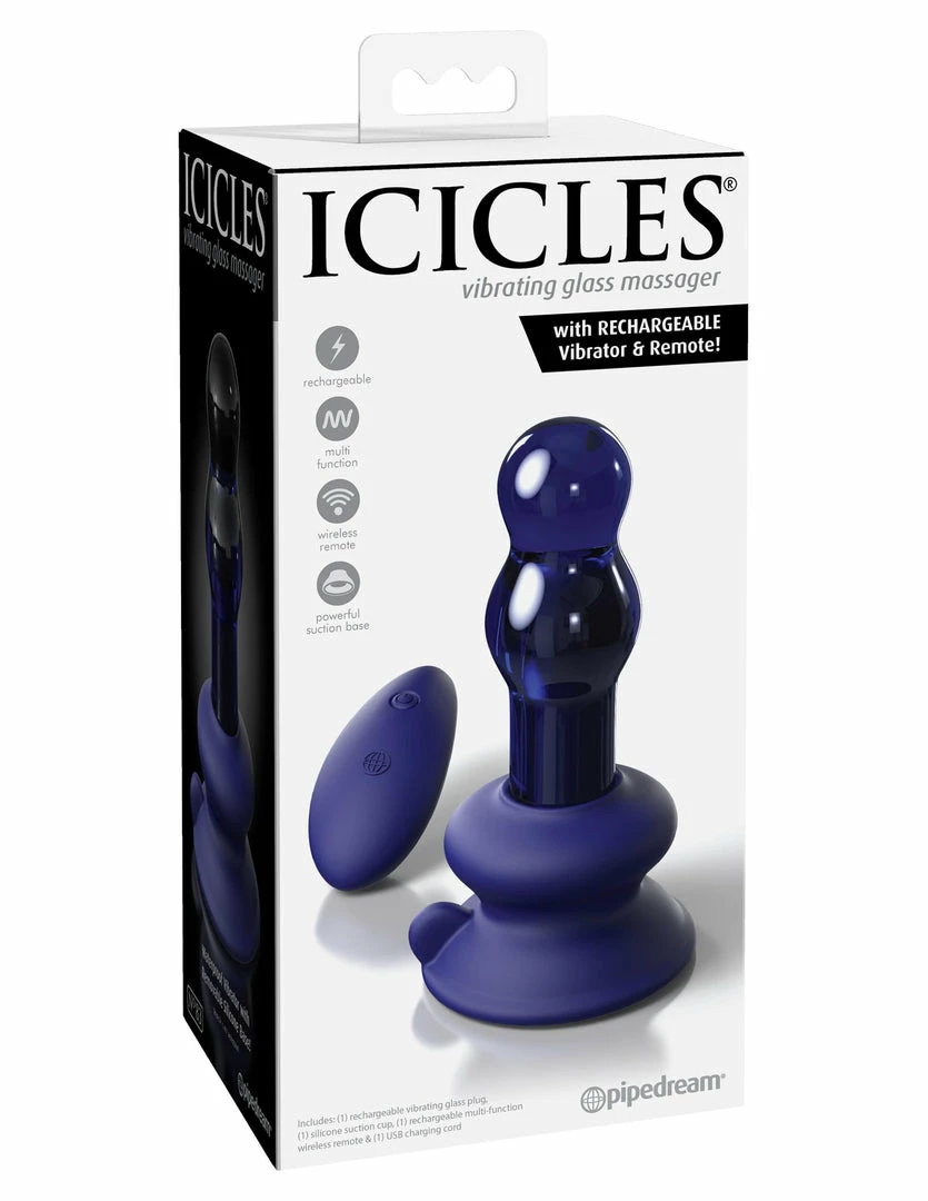 Pipedream Vibrators Icicles - No. 83 Vibrating Glass Plug With Remote, Blue 9 Pipedream Vibrators Icicles - No. 83 Vibrating Glass Plug With Remote, Blue